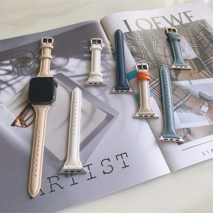Slim leather strap for Apple Watch band 49mm series 7 8 9 41mm/45mm 38mm/42mm Wrist bracelet iWatch SE 6 5 4 3 40mm/44mm ultra-2
